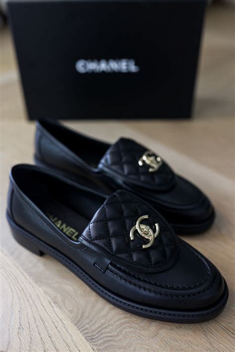 chanel cream and black shoes|authentic chanel loafers.